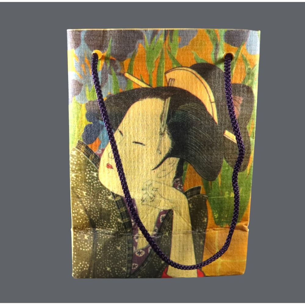 VTG Neiman Marcus GEISHA JAPANESE GIFT BAG Rice Paper? UKIYO-E WOODBLOCK Print
